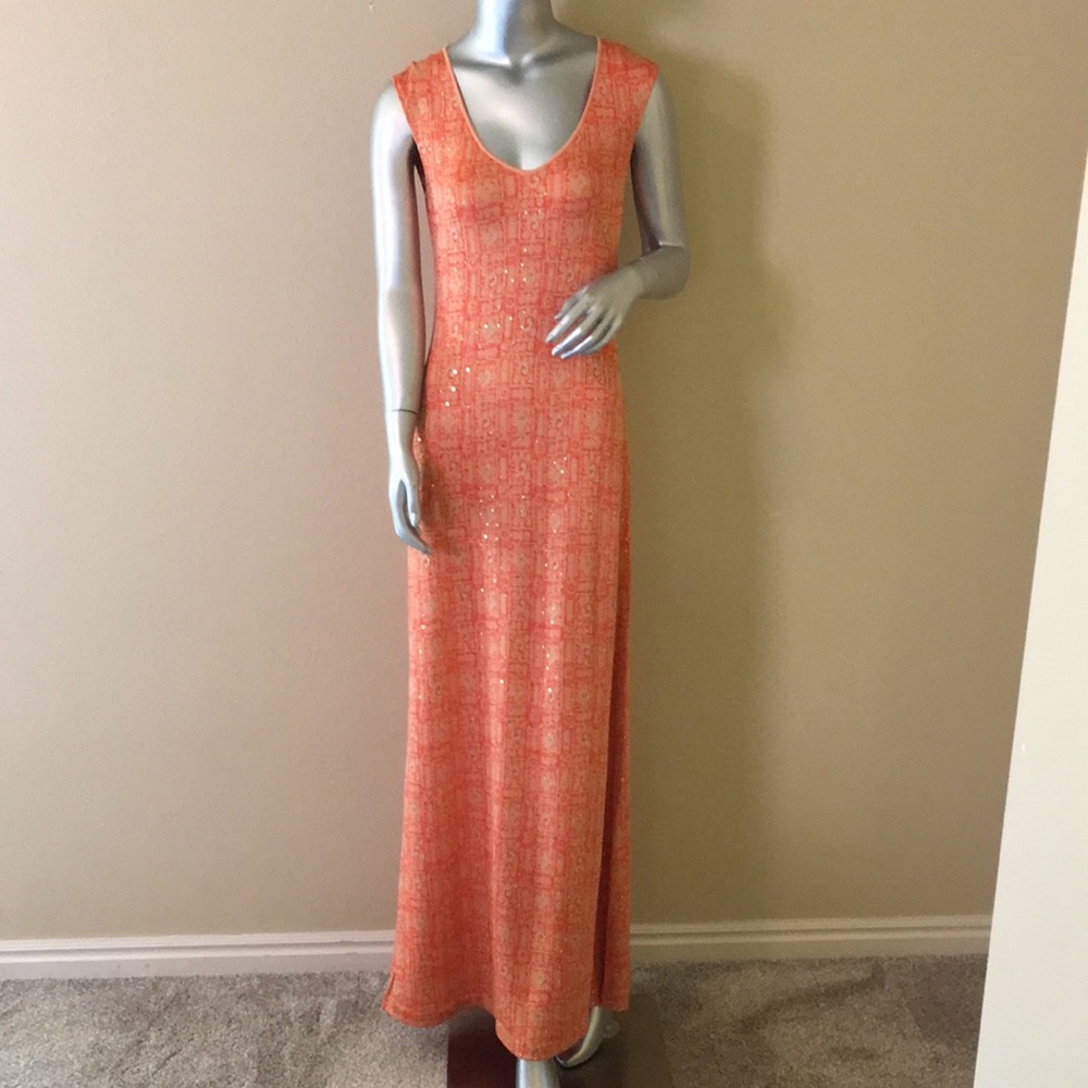 St. John Orange Coral Knit Maxi Dress